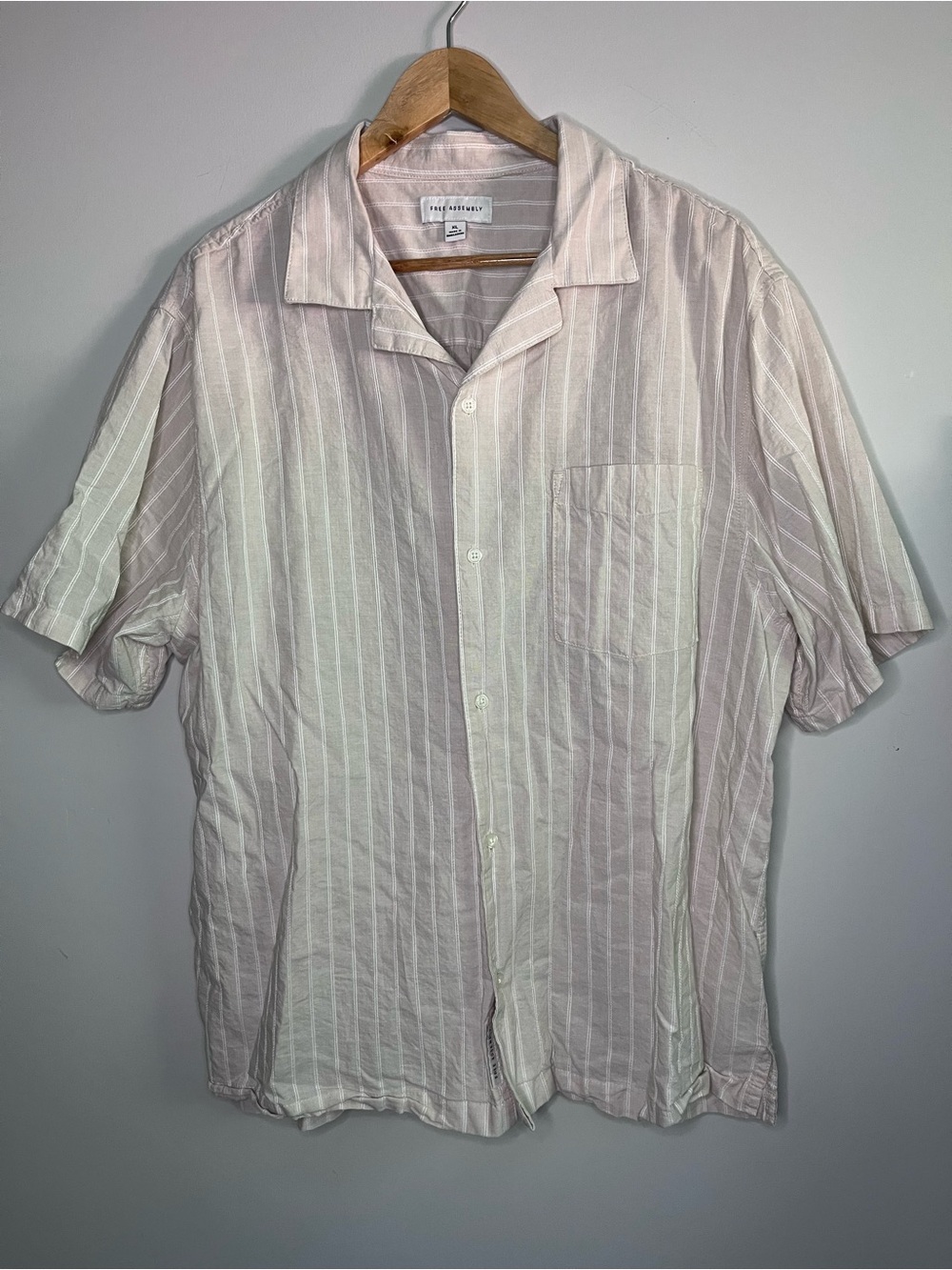 Free Assembly Vertical Stripe Short-Sleeve Button-Down Shirt Beige & White